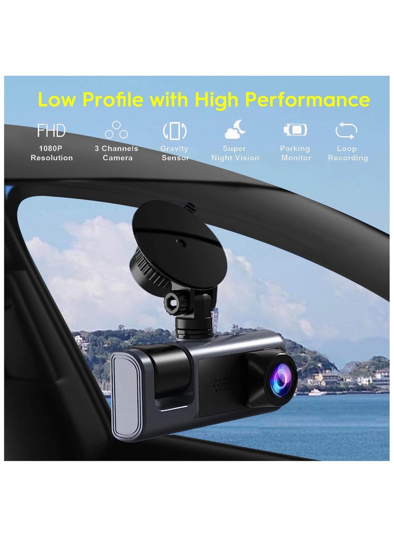 Generic 3 Channel Dash Cam with 1080P Front, Rear, and Inside Recording, Triple Dash Camera for Cars, IR Night Vision, G-Sensor, Loop Recording, Parking Mode – Full HD Car Dashboard Camera  - Image 3
