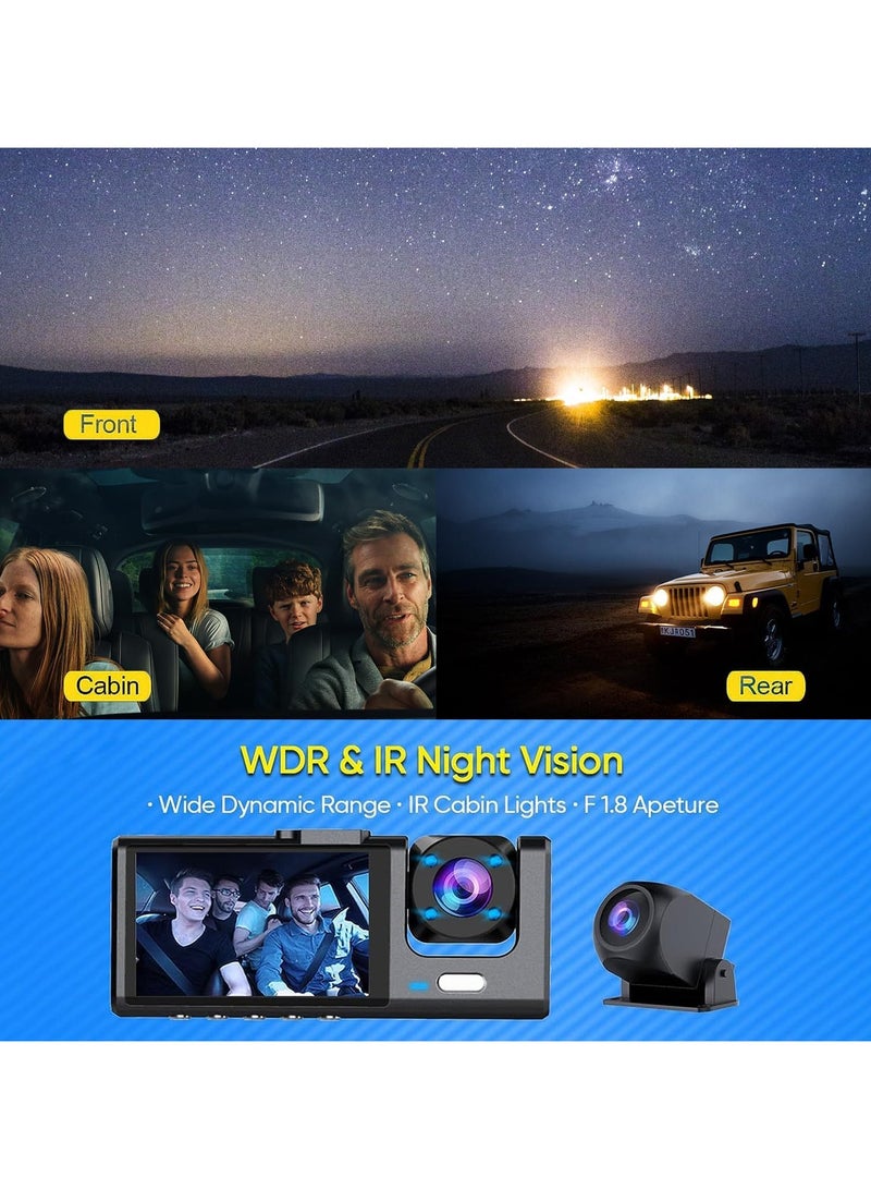Generic 3 Channel Dash Cam with 1080P Front, Rear, and Inside Recording, Triple Dash Camera for Cars, IR Night Vision, G-Sensor, Loop Recording, Parking Mode – Full HD Car Dashboard Camera  - Image 5