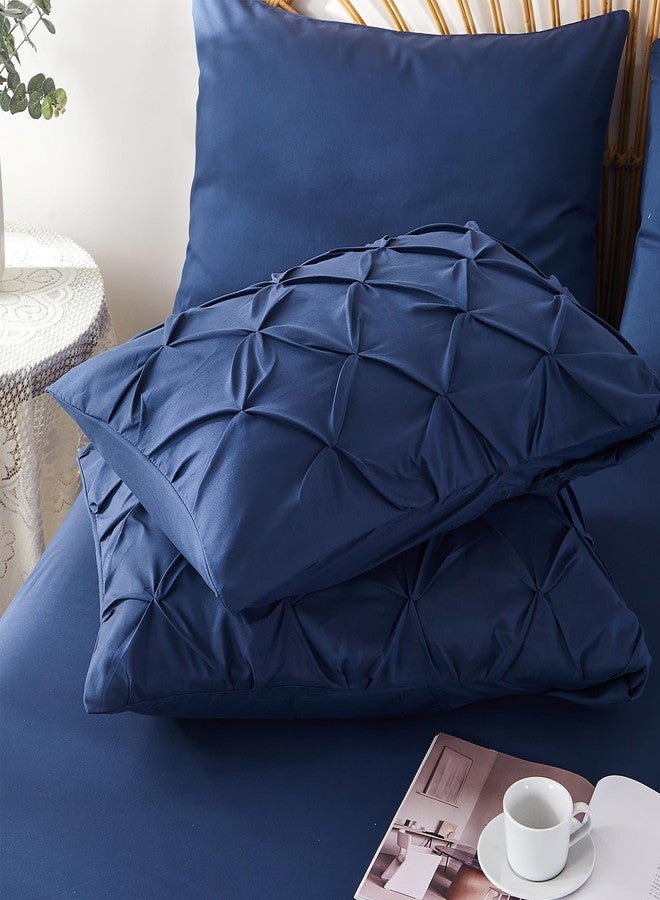 AiMay 6PC Sheet Pillowcase Set Deep Pocket Double Brushed Microfiber Soft Durable Solid Color Wrinkle Free 1 Flat Sheet 1 Fitted Sheet 2 Pillowcases 2 Pinch Plated Pillowcases(Navy Blue, King) - Image 5