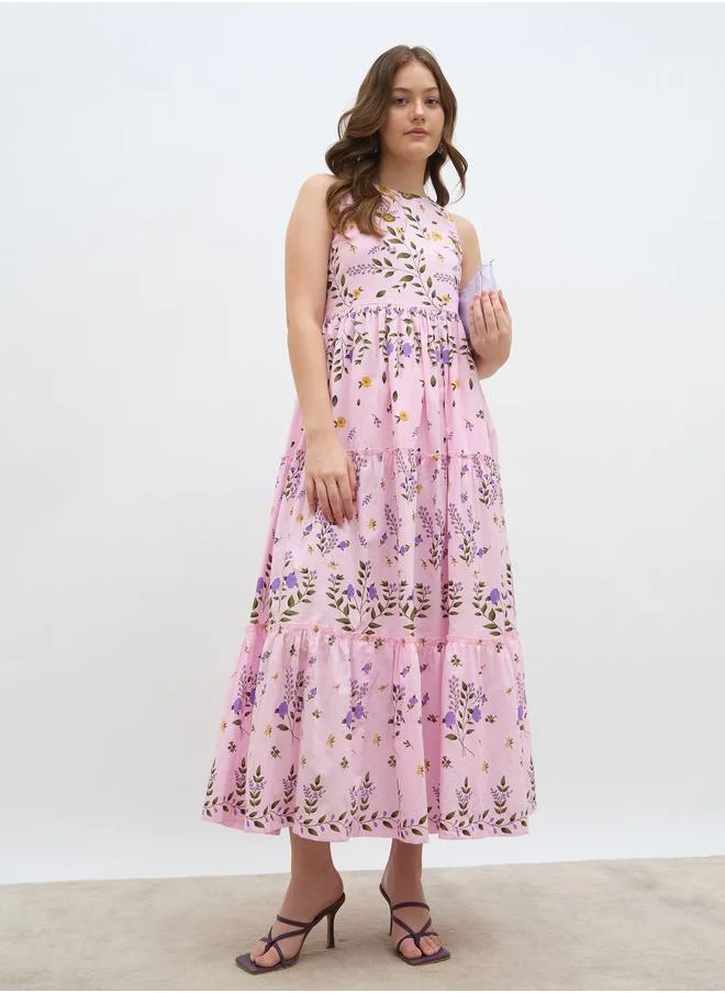Styli Styli Women All-Over Floral Print Sleeveless Tiered Maxi Dress