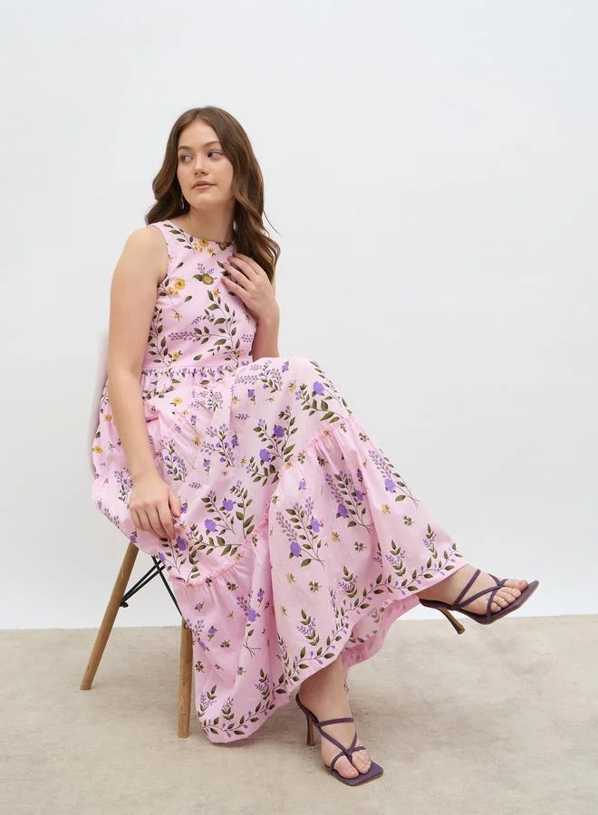 Styli Styli Women All-Over Floral Print Sleeveless Tiered Maxi Dress