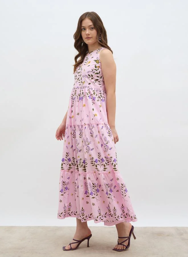 Styli Styli Women All-Over Floral Print Sleeveless Tiered Maxi Dress