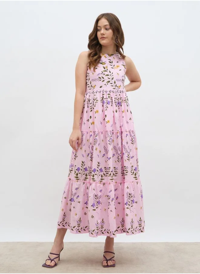Styli Styli Women All-Over Floral Print Sleeveless Tiered Maxi Dress
