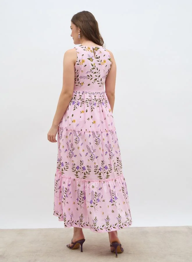 Styli Styli Women All-Over Floral Print Sleeveless Tiered Maxi Dress