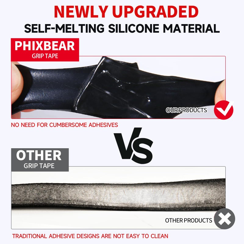 PHIXBEAR Baseball Bat Grip Tape, 1.1mm - Multi Sport Handle Tape for Golf Tennis Softball and Hockey, Enhanced Self-Fusing Silicone for Reliable Traction and Shock Absorption - Image 3
