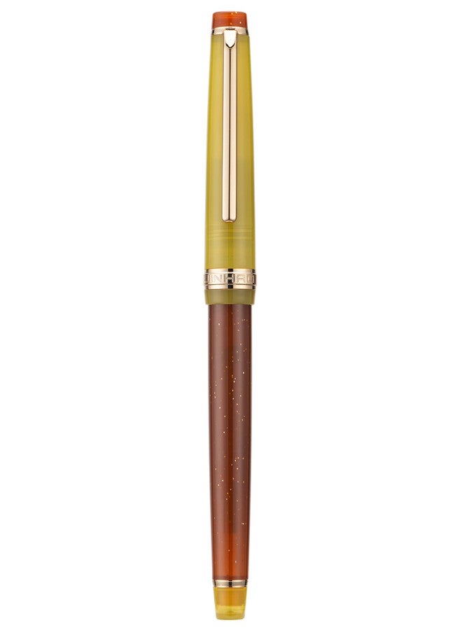 Wikult Jinhao 82 Acrylic Fountain Pen, Iridium Medium Nib with Ink Converter, Vintage Coffee Fluorescent Contrast Color Classic Design Smooth Writing Pen (Gold Trim) - Image 2
