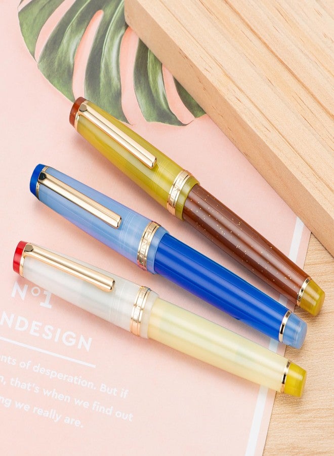 Wikult Jinhao 82 Acrylic Fountain Pen, Iridium Medium Nib with Ink Converter, Vintage Coffee Fluorescent Contrast Color Classic Design Smooth Writing Pen (Gold Trim) - Image 4