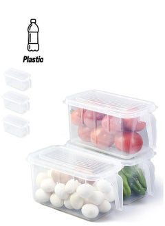 Reko 3pcs Refrigerator Organizer, Stackable Plastic Kitchen Food Storage Containers with Lids and Handle for Fruits and Vegetables, Freezer Safe Food Storage Boxes, Transparent  - Image 1