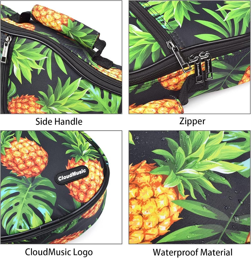 CLOUDMUSIC Ukulele Case Gig Bag Padded Backpack For Soprano 21" Inch(Soprano, Tropical Pineapple) - Image 3