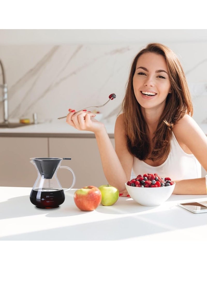 MissTiara Coffee Pot, Pour Over Coffee Maker with Stainless Filter, 400ml Caring Design Glass Hand Drip Coffee Maker Filter Pot with Scale,Coffee Percolator for Office Home  - Image 3