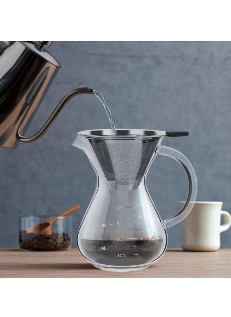 MissTiara Coffee Pot, Pour Over Coffee Maker with Stainless Filter, 400ml Caring Design Glass Hand Drip Coffee Maker Filter Pot with Scale,Coffee Percolator for Office Home  - Image 5