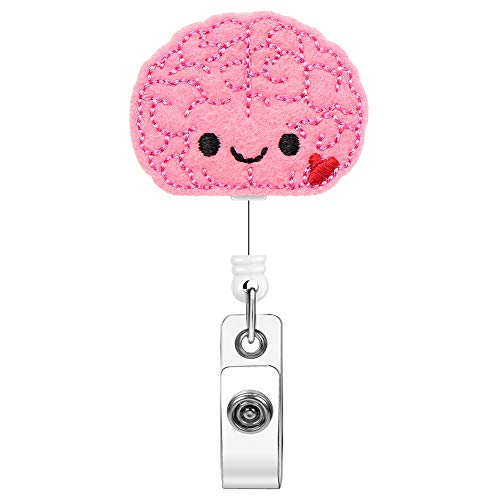 Soleebee Brain Badge Reel, Retractable Nurse Badge Holder With Belt Clip, Cute Felt ID Holder for Doctors, Teachers, Students - Image 1