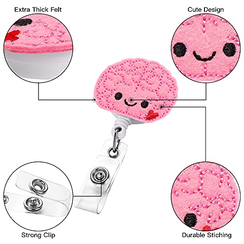 Soleebee Brain Badge Reel, Retractable Nurse Badge Holder With Belt Clip, Cute Felt ID Holder for Doctors, Teachers, Students - Image 3