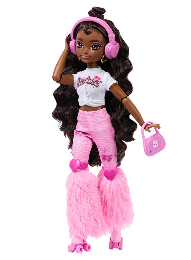 Barbie Dream Besties Doll and Accessories, Barbie “Brooklyn” Posable Roller Skating Fashion Doll with Dark Brown Hair, 9Music & Video Themed Pieces - Image 4