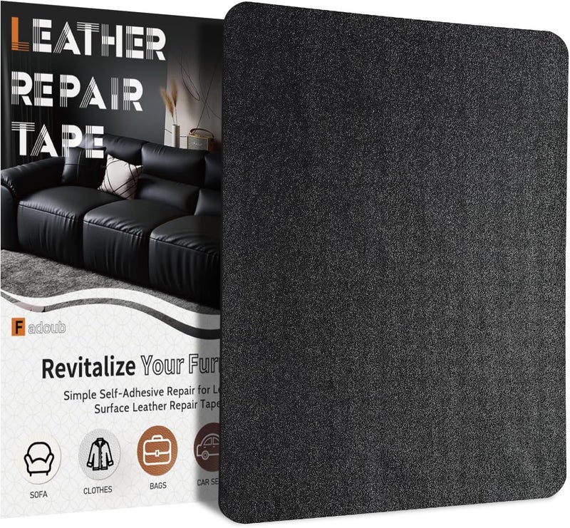 Fadoub Leather Repair Patch Tape Self-Adhesive, 8x11In Heavy Duty Vinyl Patch, Leather Repair Kit for Furniture, Sofa, Couch, Office Chair, Car Seat, Car Interior(Black-Fine Grain) - Image 1
