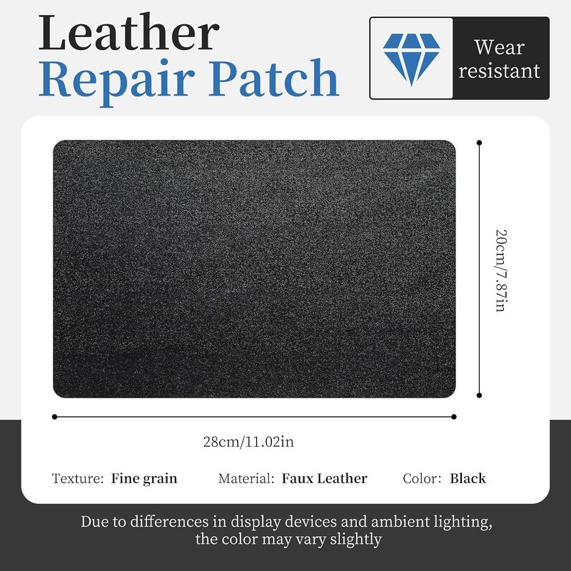 Fadoub Leather Repair Patch Tape Self-Adhesive, 8x11In Heavy Duty Vinyl Patch, Leather Repair Kit for Furniture, Sofa, Couch, Office Chair, Car Seat, Car Interior(Black-Fine Grain) - Image 2