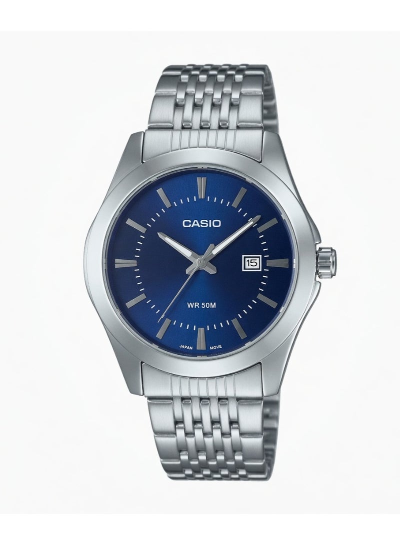 Casio MTP-VD03D-2B Enticer Men's Round Analog Watch with Royal Blue Sunray Dial and Stainless Steel Bracelet