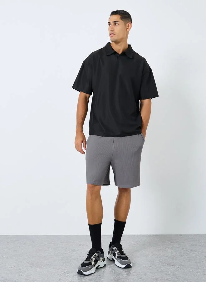 Styli Styli Textured Relaxed Fit Polo with Open Collar