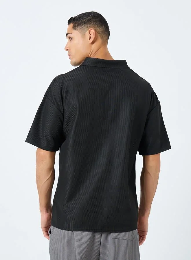 Styli Styli Textured Relaxed Fit Polo with Open Collar