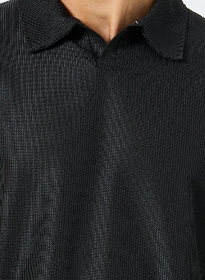Styli Styli Textured Relaxed Fit Polo with Open Collar