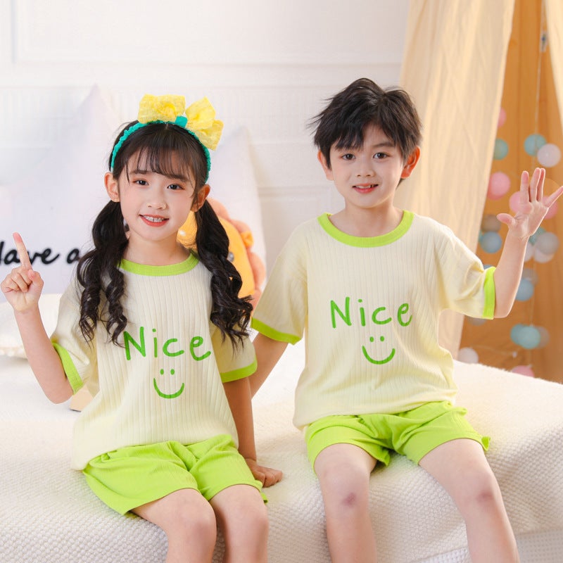 24 Children'S Short-Sleeved Suit Cotton Boys' And Girls' Baby Children'S Clothes Suit Homewear - Image 4