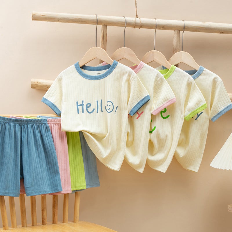 24 Children'S Short-Sleeved Suit Cotton Boys' And Girls' Baby Children'S Clothes Suit Homewear - Image 2