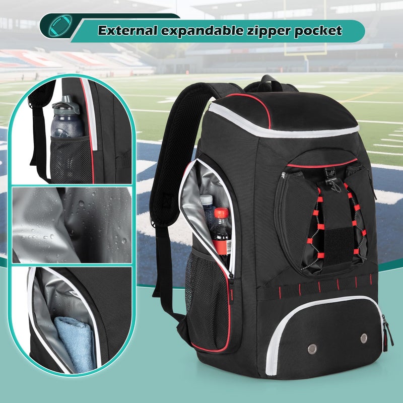 Smasrob Football Bag for Equipment with External Ball Holder, Insulated Pocket and Fence Hooks, Football Backpack for Youth and Adult, Black - Image 4
