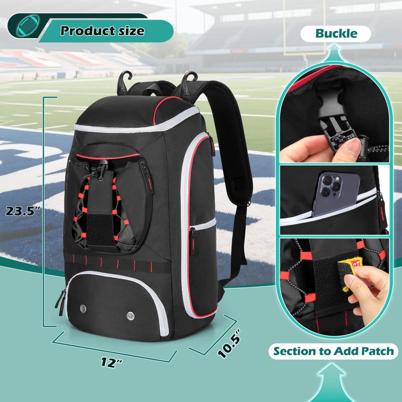 Smasrob Football Bag for Equipment with External Ball Holder, Insulated Pocket and Fence Hooks, Football Backpack for Youth and Adult, Black - Image 5