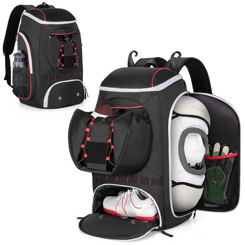 Smasrob Football Bag for Equipment with External Ball Holder, Insulated Pocket and Fence Hooks, Football Backpack for Youth and Adult, Black - Image 1