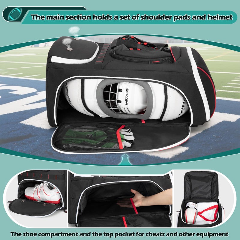 Smasrob Football Bag for Equipment with External Ball Holder, Insulated Pocket and Fence Hooks, Football Backpack for Youth and Adult, Black - Image 2