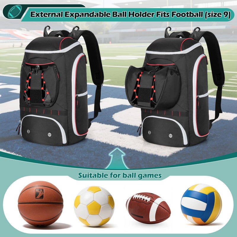 Smasrob Football Bag for Equipment with External Ball Holder, Insulated Pocket and Fence Hooks, Football Backpack for Youth and Adult, Black - Image 3
