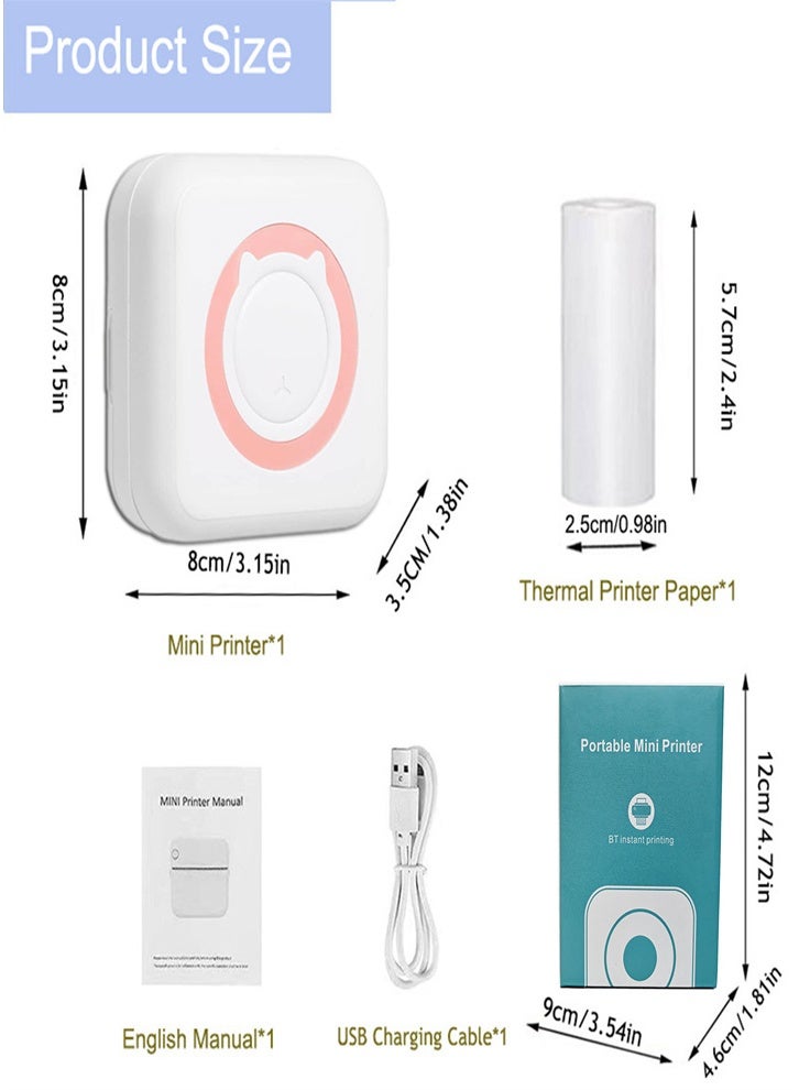 The upgraded version includes 13 rolls of paper, a thermal label printer, a portable mini photo printer, and a rechargeable Bluetooth inkless printer (pink) for Android and iOS smartphones. - Image 2