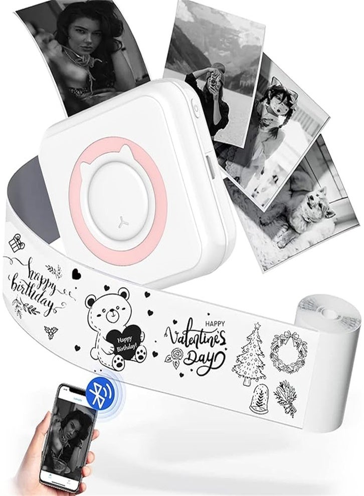 The upgraded version includes 13 rolls of paper, a thermal label printer, a portable mini photo printer, and a rechargeable Bluetooth inkless printer (pink) for Android and iOS smartphones. - Image 4