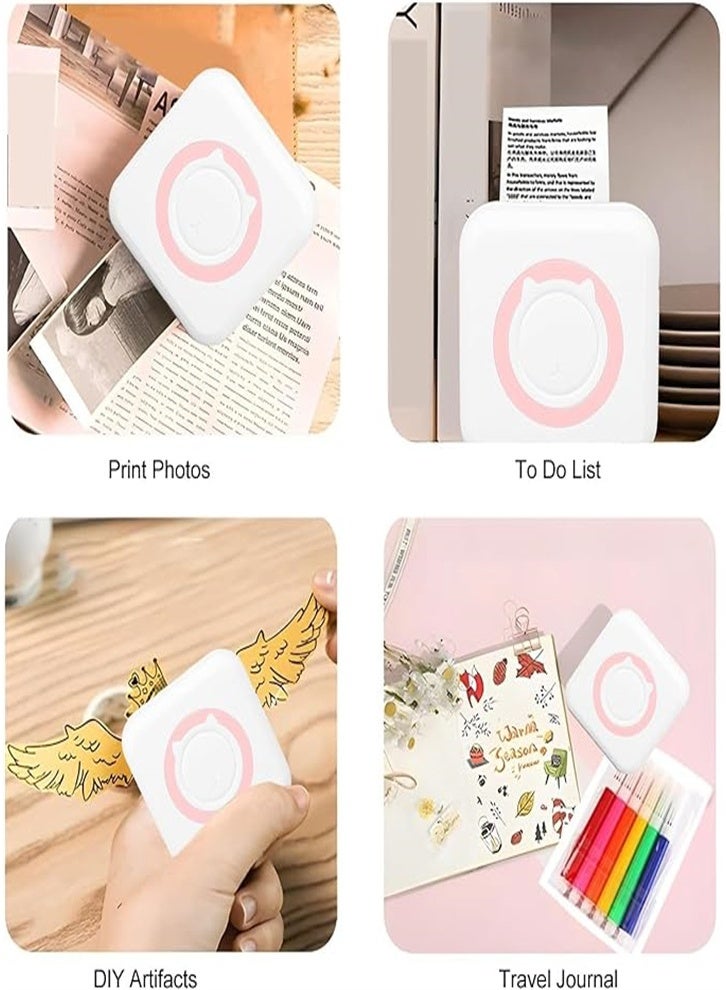 The upgraded version includes 13 rolls of paper, a thermal label printer, a portable mini photo printer, and a rechargeable Bluetooth inkless printer (pink) for Android and iOS smartphones. - Image 3