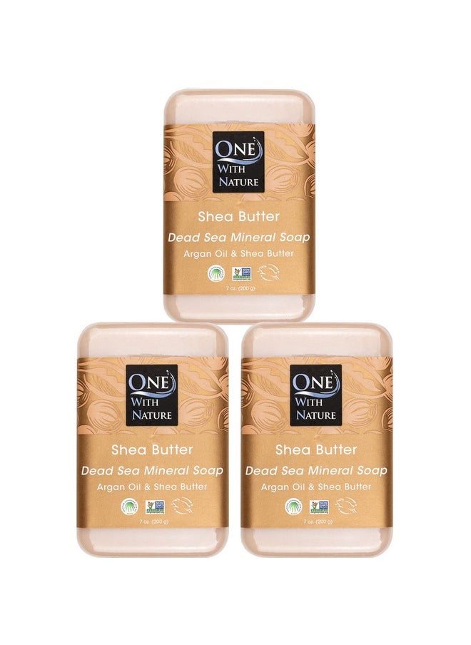 ONE WITH NATURE Dead Sea Mineral Shea Butter 7 Oz Soap 3 Pk In Branded Box Dead Sea Salt Includes Sulfur Magnesium And 21 Essential Minerals. Argan Oil. 100% Natural. All Skin Types Acne Eczema Psoriasis  - Image 1