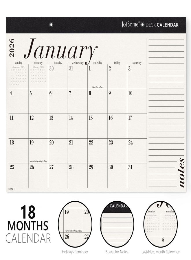 Jotsome Desk Calendar 2026-2027, 18-Month Calendar (17"x12.1") from January 2026 to June 2027, Anti-ink Bleed, Desktop/Wall Calendar with Notes, Large Day Block, for Home & Office Command Center - Image 3