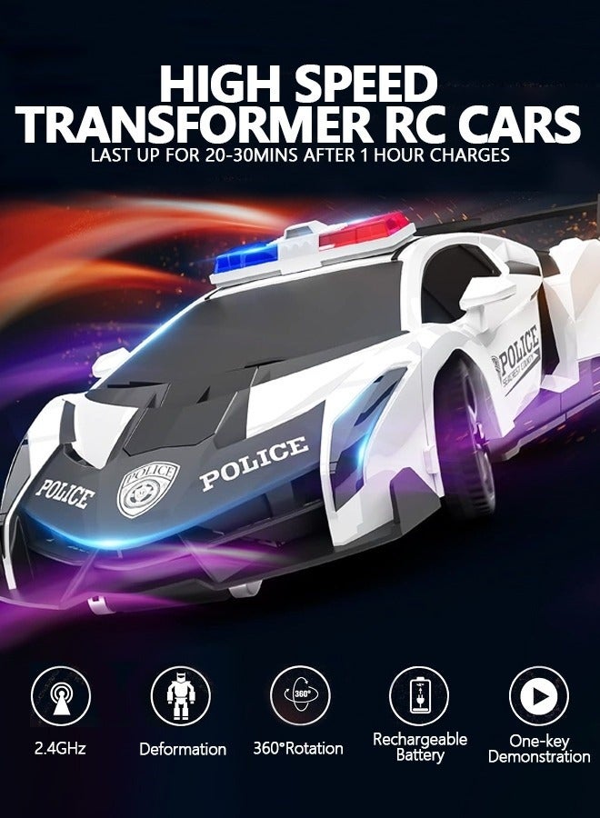 ميكسد تحويل سيارة التحكم عن بعد، تحويل روبوت RC ألعاب السيارات مع 2.4 جيجا هرتز زر واحد تحويل 360 درجة دوران الانجراف سيارة الشرطة، سيارة تشوه 1:18 مقياس - Image 4