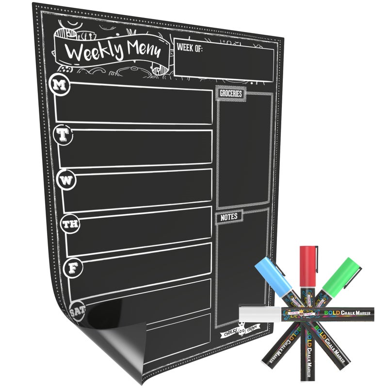 CHALKY CROWN Magnetic Dry Erase Menu Board for Fridge Includes 4 Liquid Chalk Markers - Weekly Meal Planner Blackboard, Grocery List and Notepad for Kitchen Refrigerator - Chalkboard Magnet - Image 5