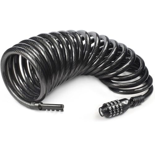 MARQUE Combination Bike Lock Cable- 3/8 inch (5FT, 10FT, 15FT, 25FT) Resettable Combination Lock, Anti-Theft Coiled Secutiry Cable for Bicycles, Kayaks, Paddle Boards, Gates and Outdoor Gear (15 FT) - Image 1