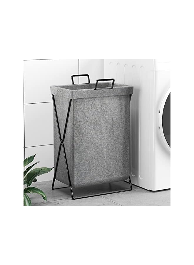 Zaboon Laundry Basket 50L Foldable Laundry Basket With Stainless Steel Frame Laundry Hamper Bag Washing Bin Clothes Bag Organizer Storage Wash Basket Hamper For Clothes Toys (Grey) - Image 3