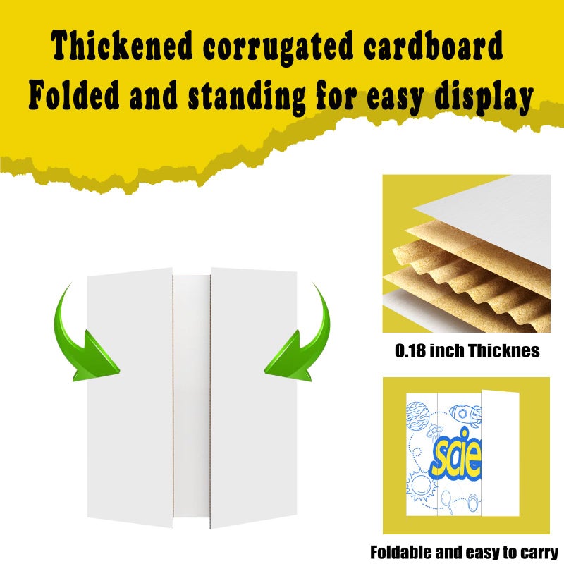 ISAIDNO 4 Pcs Medium Trifold Poster Board, 26" x 17" Presentation Board, with Double Sided Tapes and Cardboard, White Corrugated Project Boards/Science Fair/trifold Display Board for School Project - Image 4