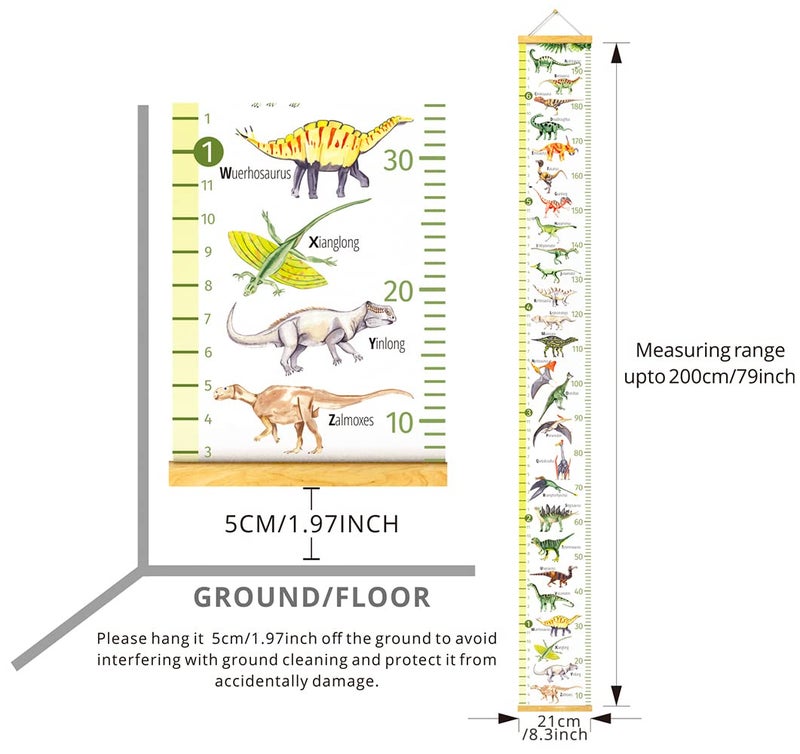 HomeEvolution Kids Growth Chart Height Measuring Chart, Dinosaur Canvas Wall Hanging Rulers for Baby Children Girls Bedroom Decor - Image 4