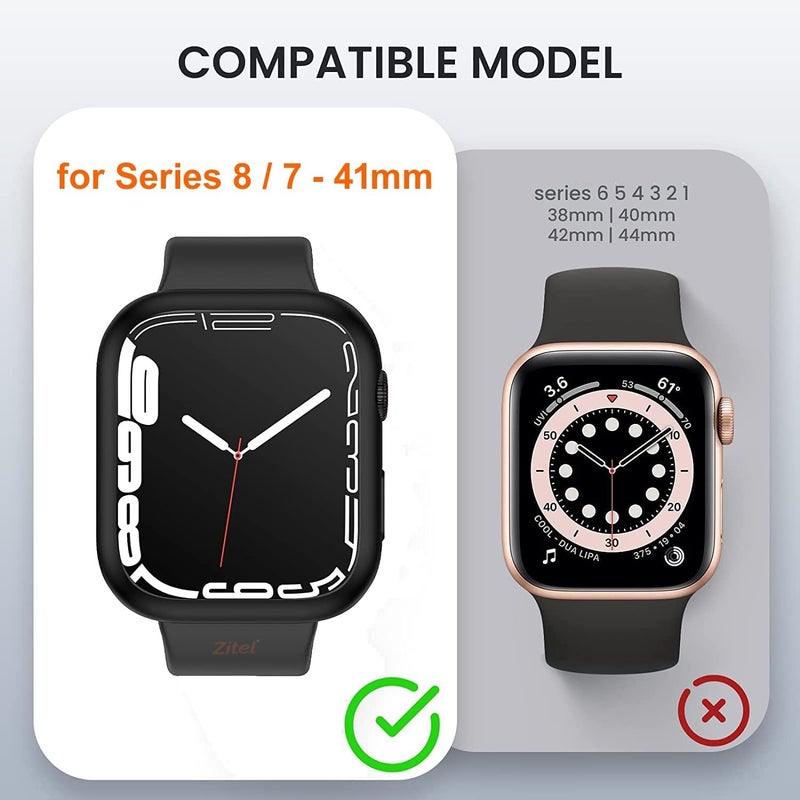 OpenTech Hard Matte Silicone Protection Front Case Cover Compatible for Apple Watch Series 9/8 / 7 (41mm) (No Screen Protector Attached) (Black) - Image 2