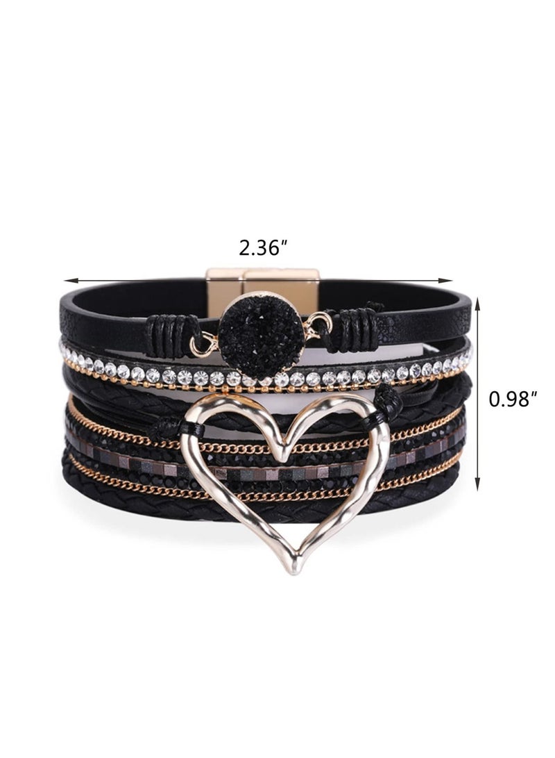 KASTWAVE Leather Wrap Bracelet for Women Handmade Clasp Bangle with Crystal Diamonds and Beaded Chain Rings Perfect Birthday or Graduation Gift for Teens Sisters and Mothers  - Image 2