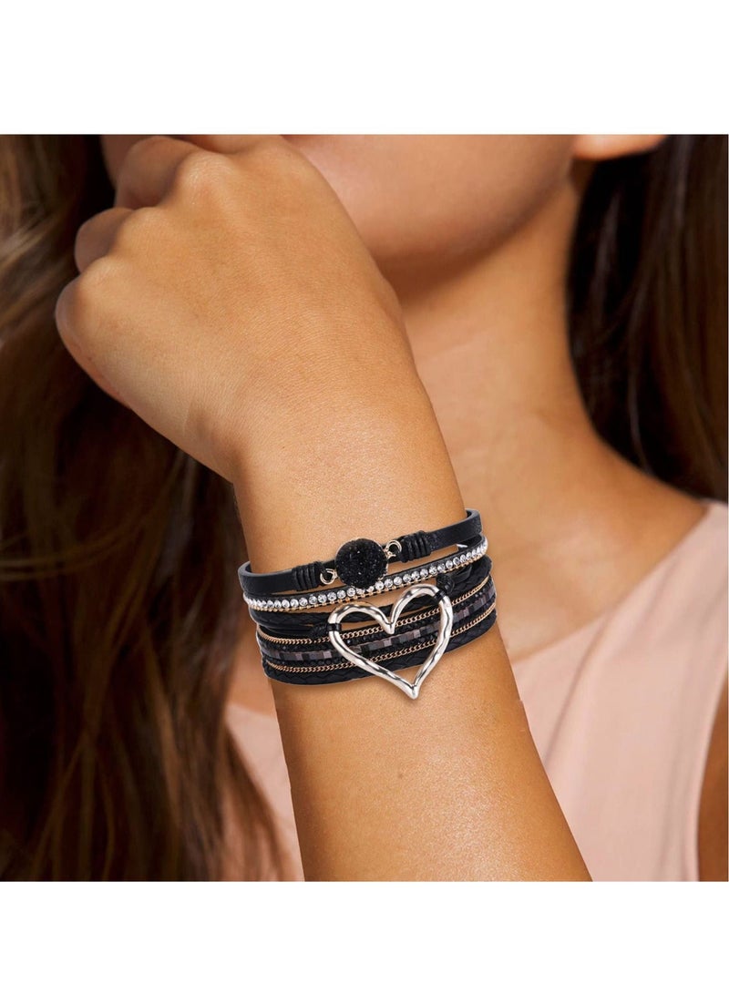 KASTWAVE Leather Wrap Bracelet for Women Handmade Clasp Bangle with Crystal Diamonds and Beaded Chain Rings Perfect Birthday or Graduation Gift for Teens Sisters and Mothers  - Image 4