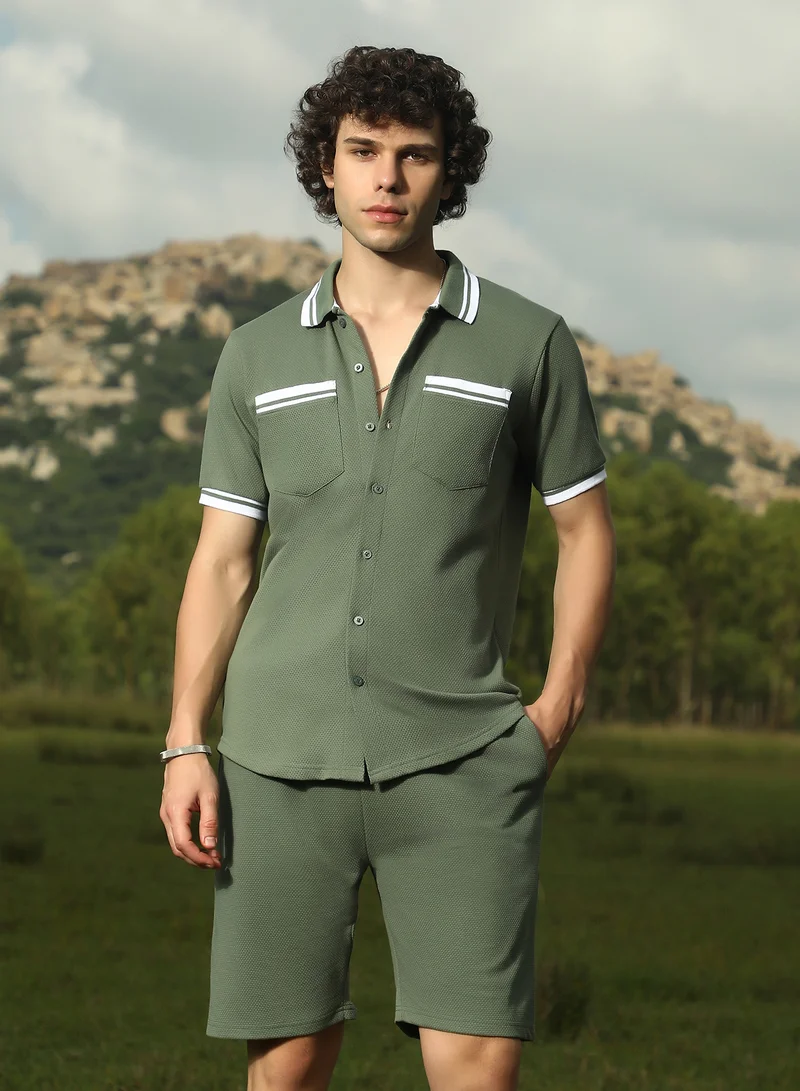 كامبوس سوترا Men's Olive Green Retro Co-Ord Set