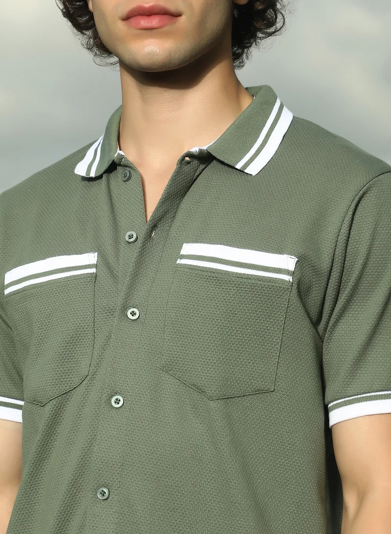 كامبوس سوترا Men's Olive Green Retro Co-Ord Set