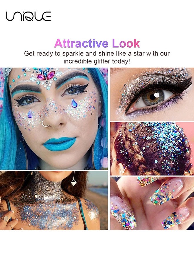 Unique Body Glitter Gel, 2 Pcs Glitter Sequins Chunky Glitter Liquid Eyeshadow Long Lasting Glitter Shimmer Chunky Sequins Glitters for Hair Makeup Festival Party Carnival(Blue+Pink)  - Image 5