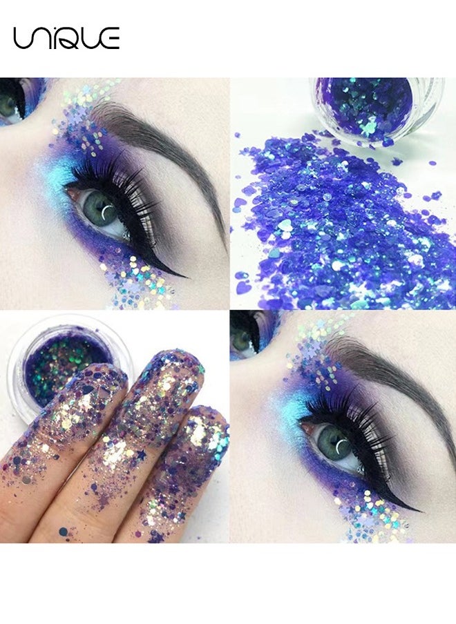 Unique Body Glitter Gel, 2 Pcs Glitter Sequins Chunky Glitter Liquid Eyeshadow Long Lasting Glitter Shimmer Chunky Sequins Glitters for Hair Makeup Festival Party Carnival(Blue+Pink)  - Image 3