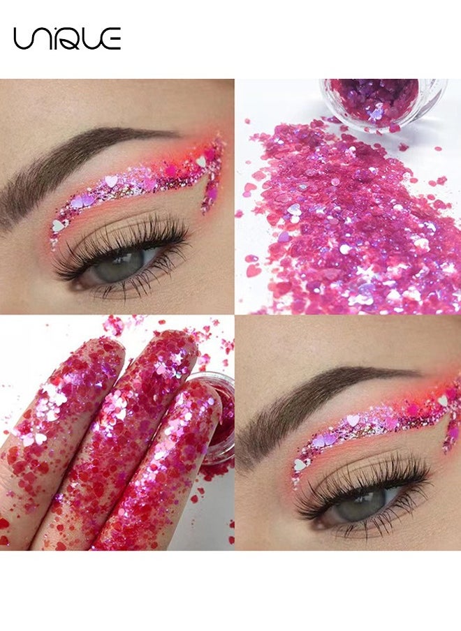 Unique Body Glitter Gel, 2 Pcs Glitter Sequins Chunky Glitter Liquid Eyeshadow Long Lasting Glitter Shimmer Chunky Sequins Glitters for Hair Makeup Festival Party Carnival(Blue+Pink)  - Image 4